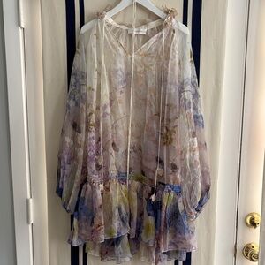 Zimmerman Floral Sheer Blouse with Ruffle Hem